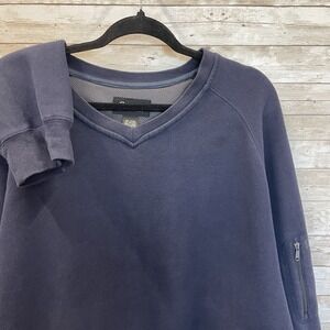 Vintage 90s Eddie Bauer Mens XXXL Sweatshirt V-Neck Navy Sleeve Pocket Pullover